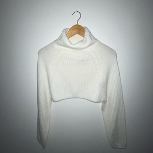 Cropped, long sleeve, wool knit turtleneck.
